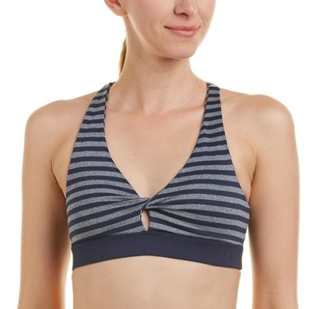 Splendid Studio Twist Detail Striped Sports Bra Navy